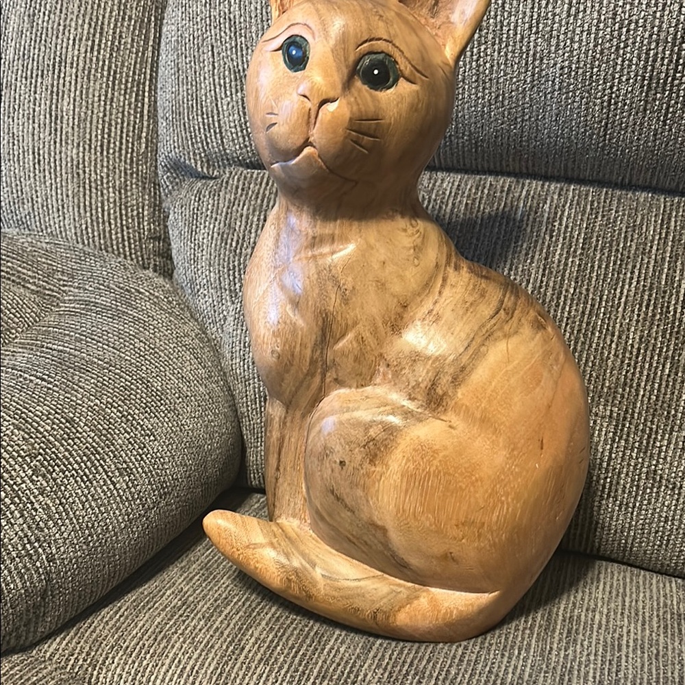 Handcrafted Wooden Cat Sculpture